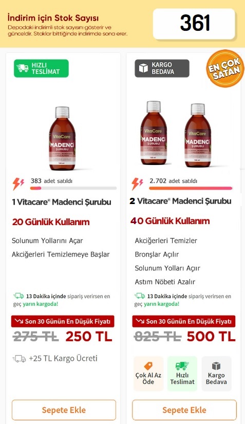 VitaCare Madenci Şurubu 150 ML Resmi Satış Sitesi